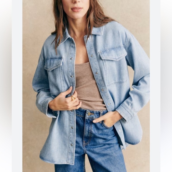 Sezane Sandrine Shirt Size 42 US 10 Snow Blue denim  Button Up Shacket - Picture 6 of 15